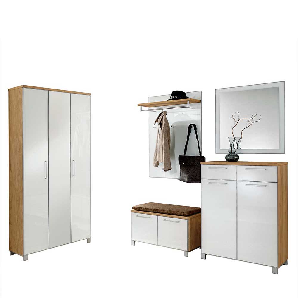 Garderobenmöbel Set Wynoca in Weiß Glas beschichtet (fünfteilig)