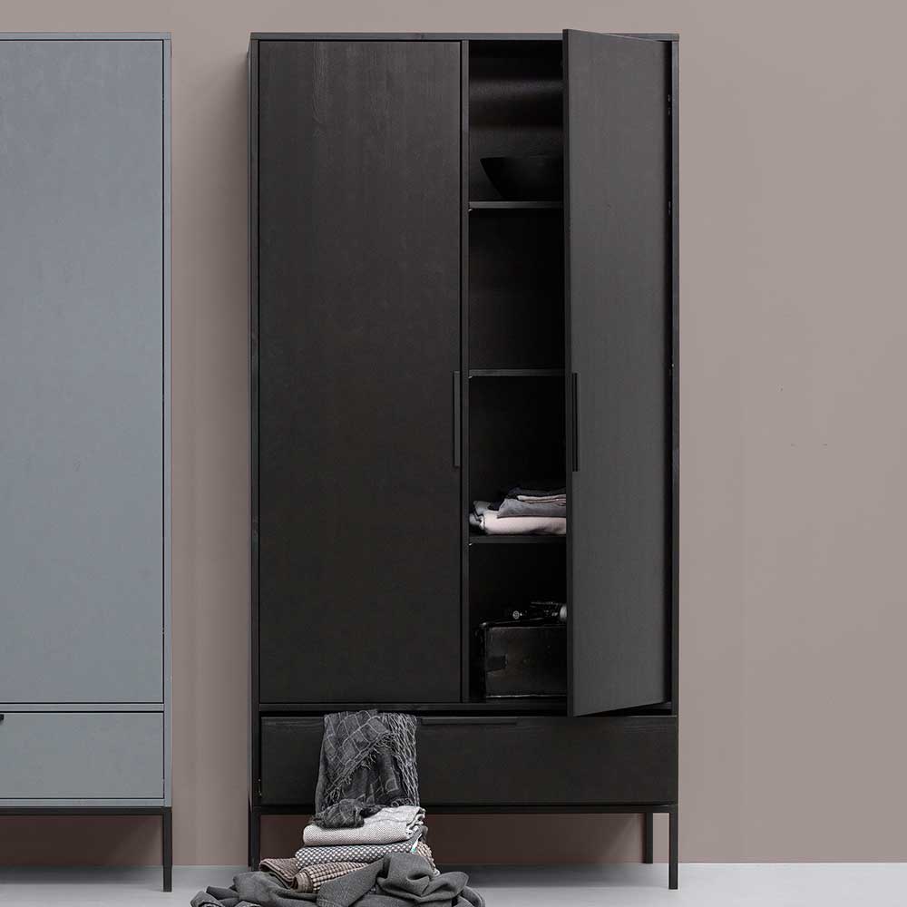 100x200x53 Schrank aus Kiefer in Schwarz - Drian