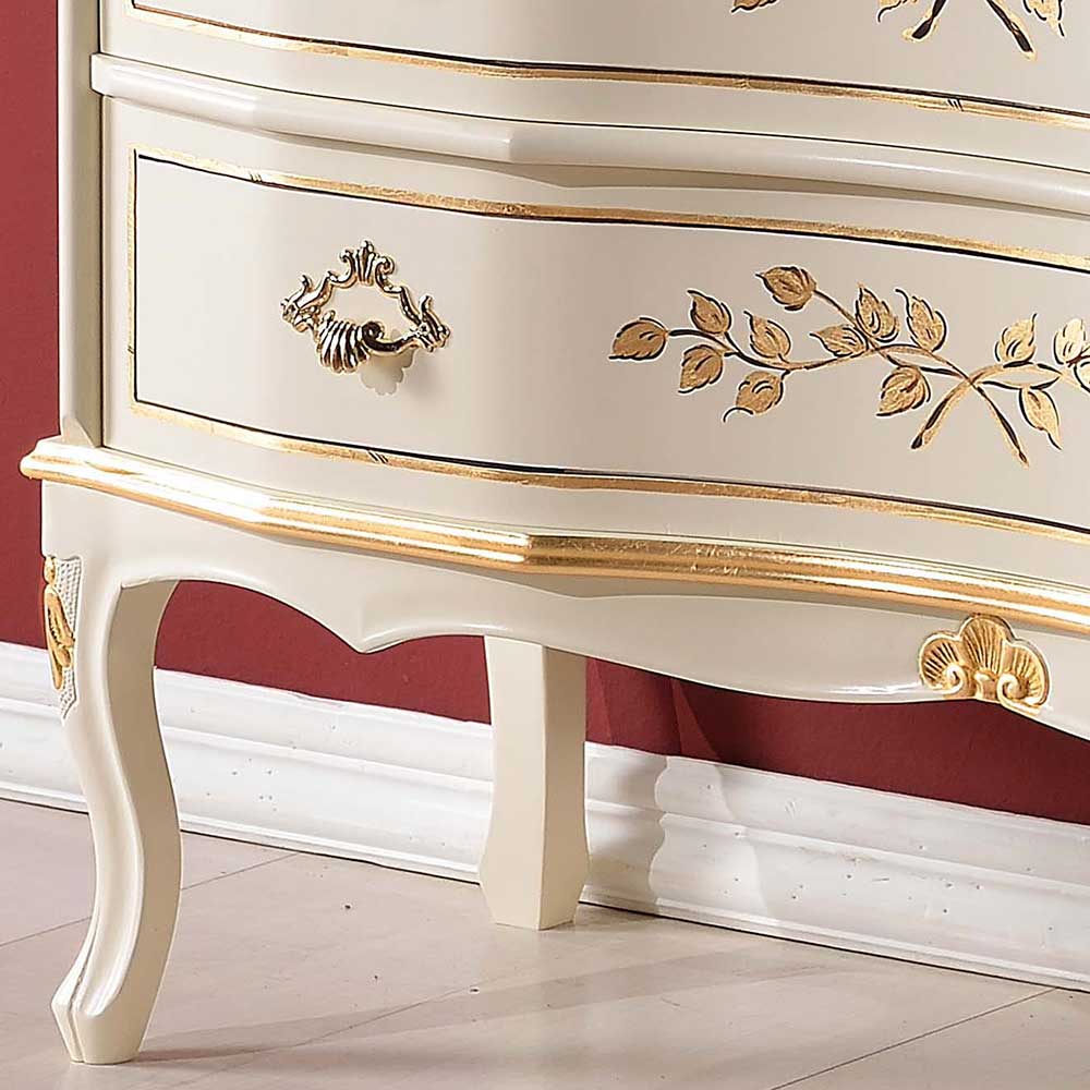 Barock Kommode Detail goldene Blattverzierungen und geschwungener Fuß – Iviada