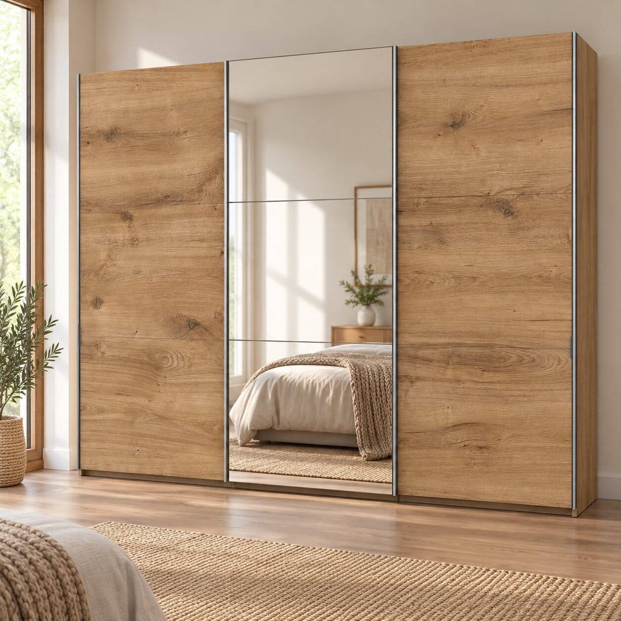 Schwebetüren-Kleiderschrank in Plankeneiche - Dagidoyo