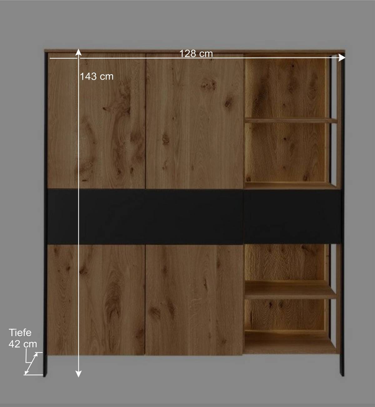 128x143x42 Wohnzimmer Highboard mit LED Licht - Viligrana