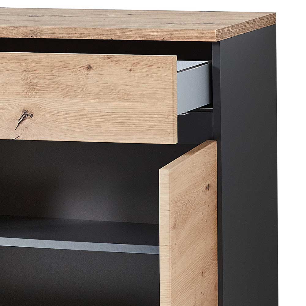 Flurschrank mit ausziehbarer Schublade in Wildeiche Optik und anthrazitfarbenem Korpus – Kuetra