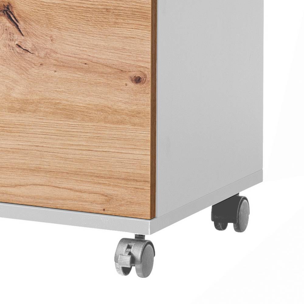Rollen des zweifarbigen Waschbeckenschranks mit Holzfront und grauer Seitenwand – Tolucara