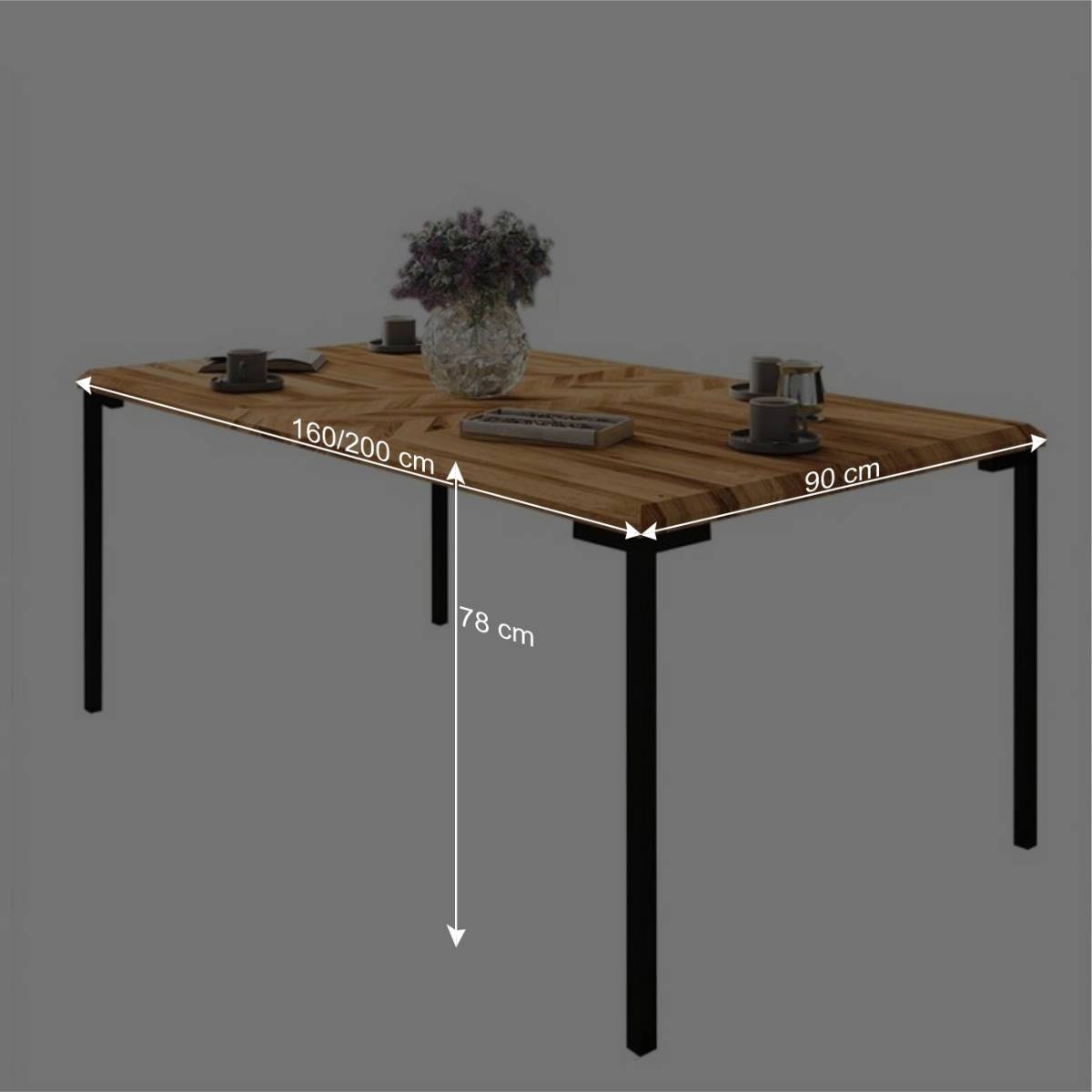 Wildeiche Designtisch mit Fischgrät Muster - Kerfa