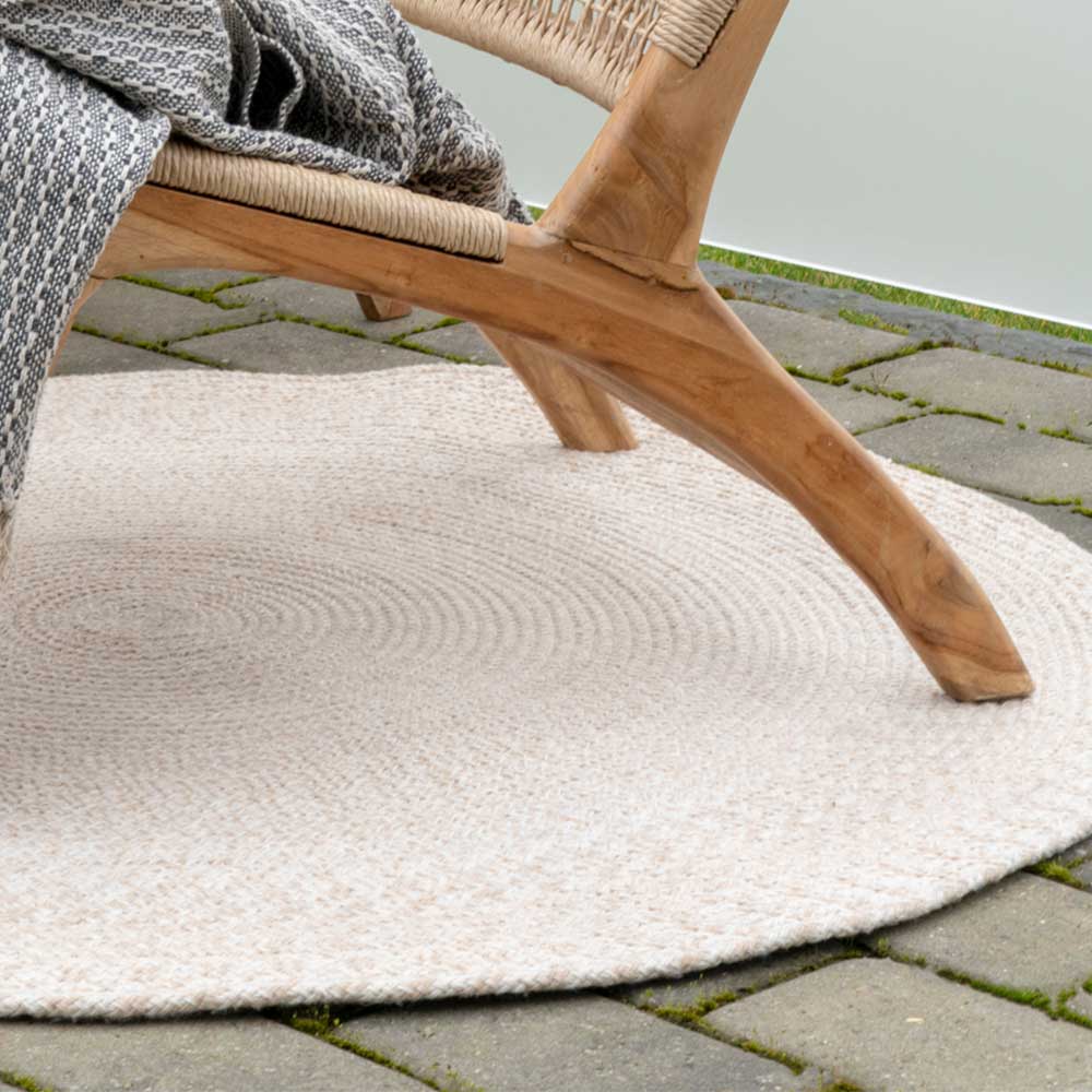 120cm runder Outdoor-Teppich in Cremeweiß - Fleurs
