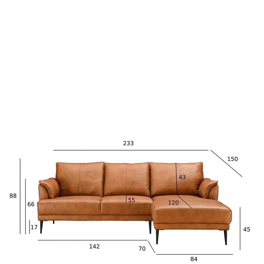 Federkern Ecksofa in Cognac Braun Leder - Zierra