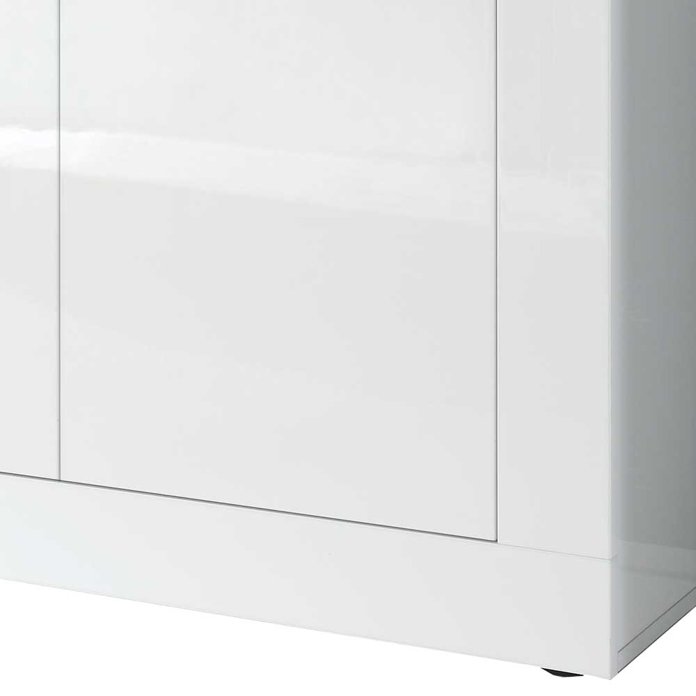 Weißes Hochglanz Sideboard glänzende Oberfläche und stabiler Sockel im Detail – Sogno