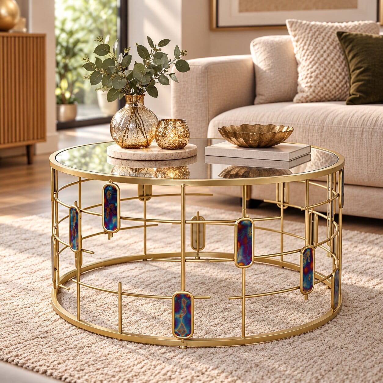 Design Couchtisch aus Spiegelglas & Metall Gold - Liss