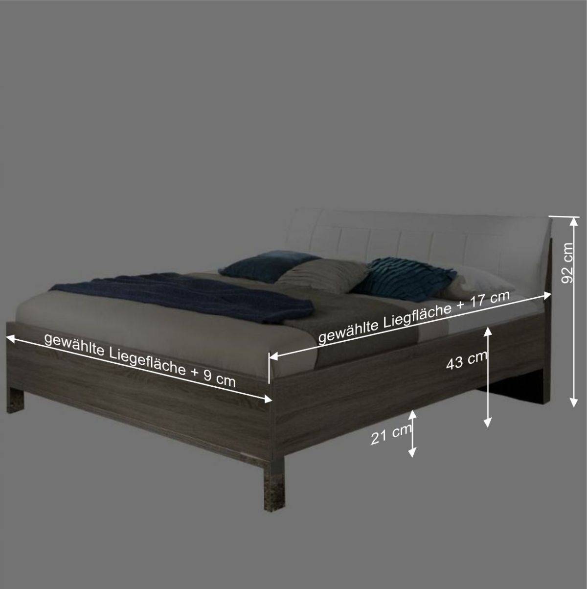 Schlafzimmer Bett Viarolia mit Polsterkopfteil in Weiß