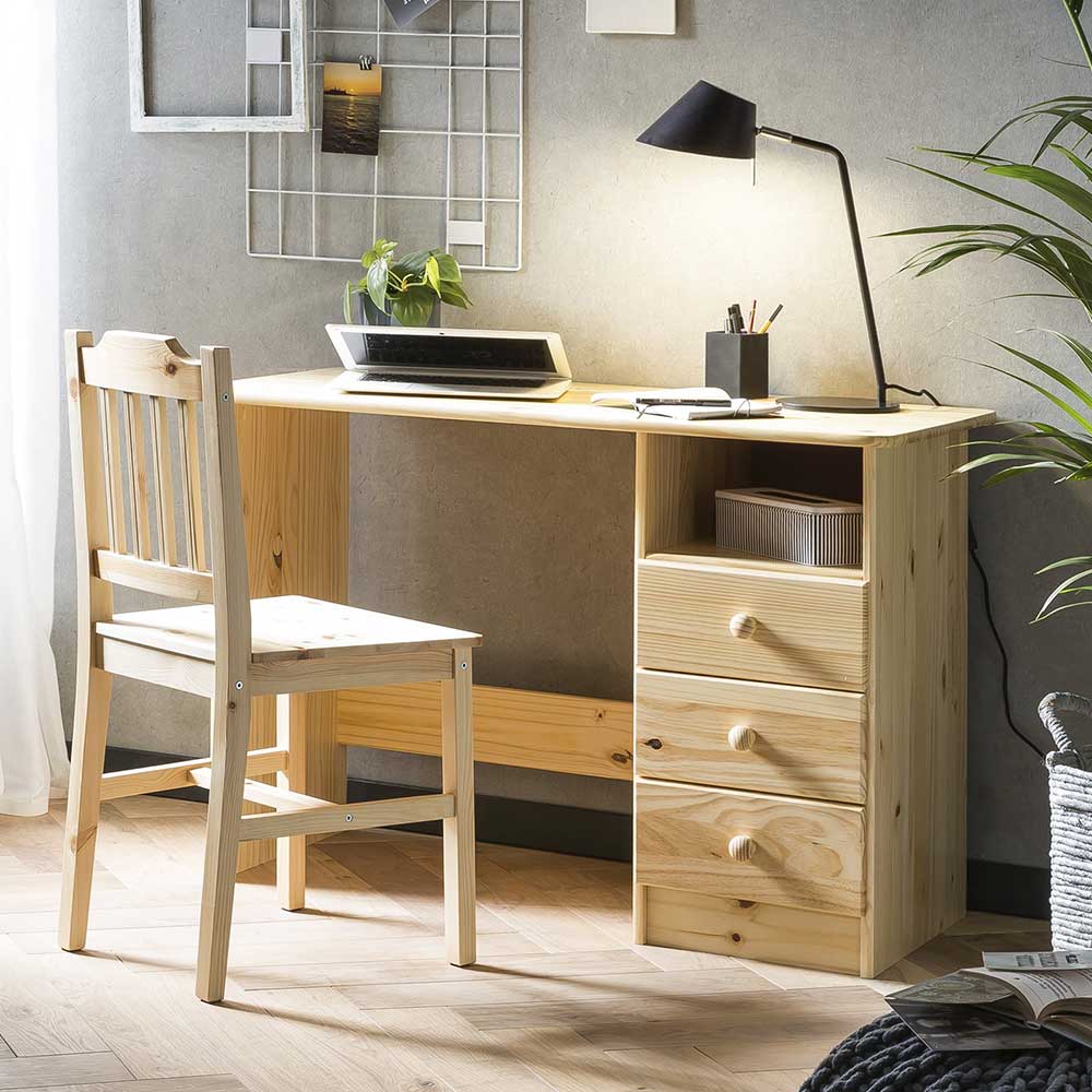 110x54 Kleiner Schreibtisch aus Kiefer Massivholz - Bibulath