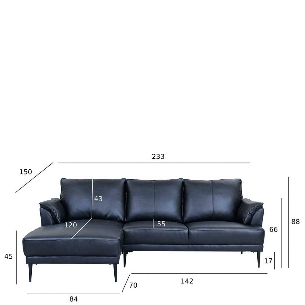 Leder Ecksofa in Schwarz - Lagon