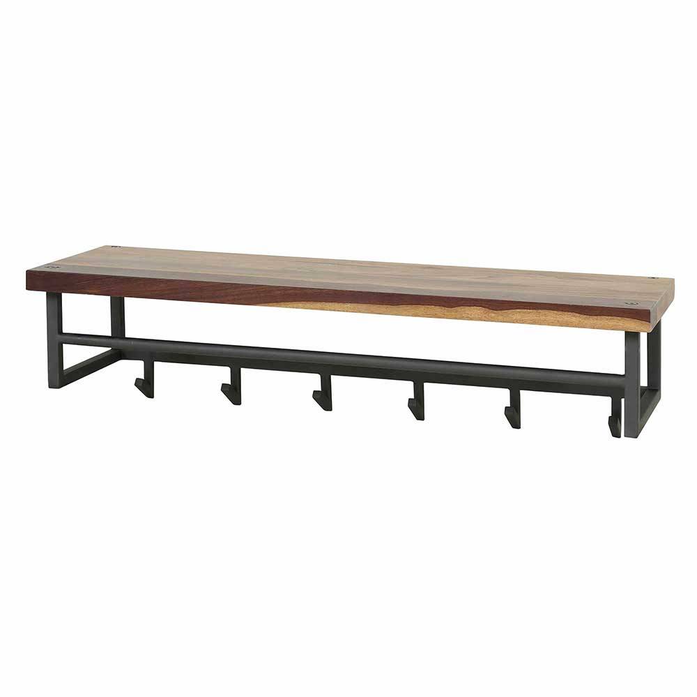 Flurgarderobe Nussbaum massiv mit schwarzem Metallgestell und sechs Haken – Ilona