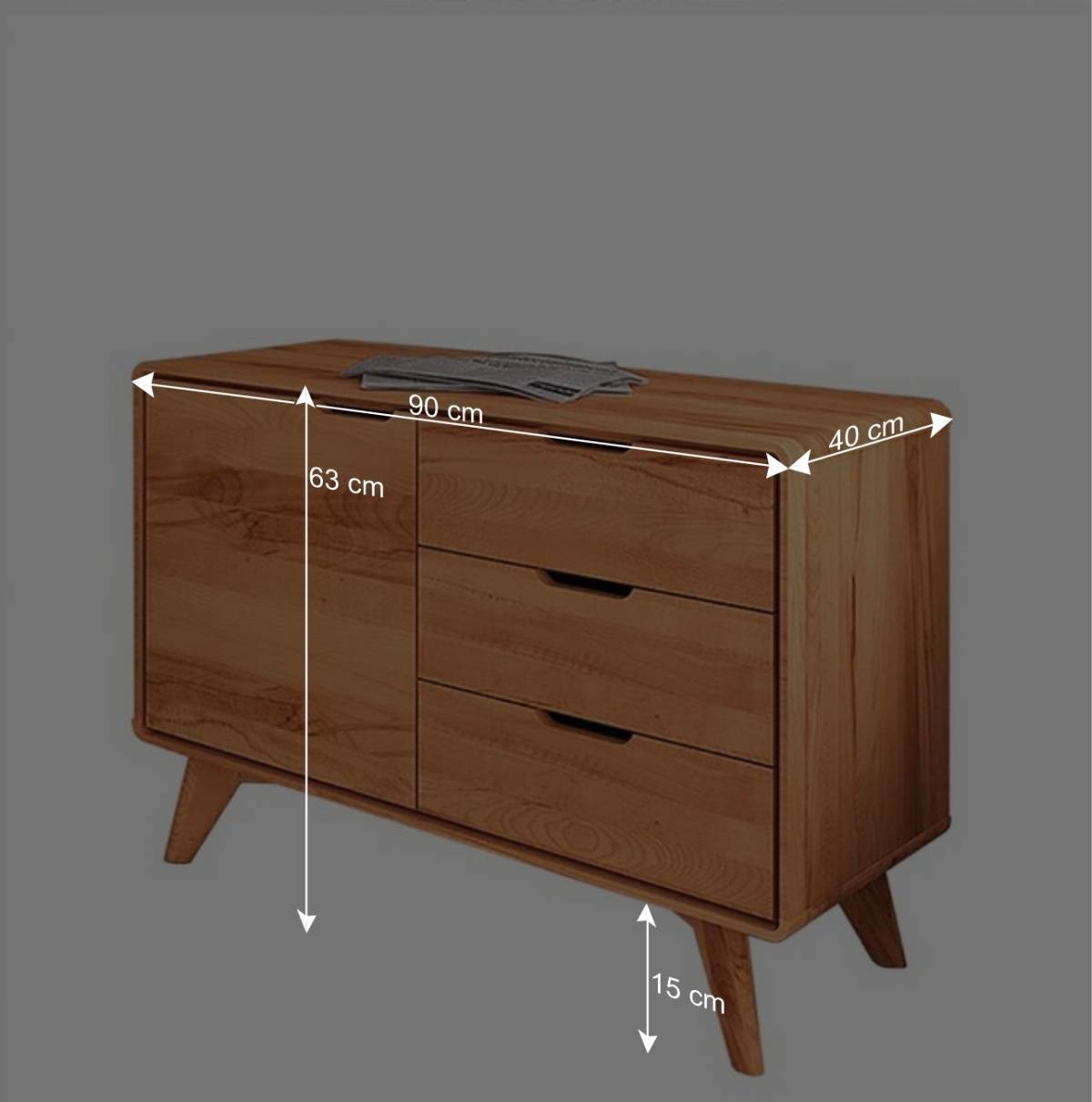 Holz Kommode mit Tür & 3 Schubladen - Junola I