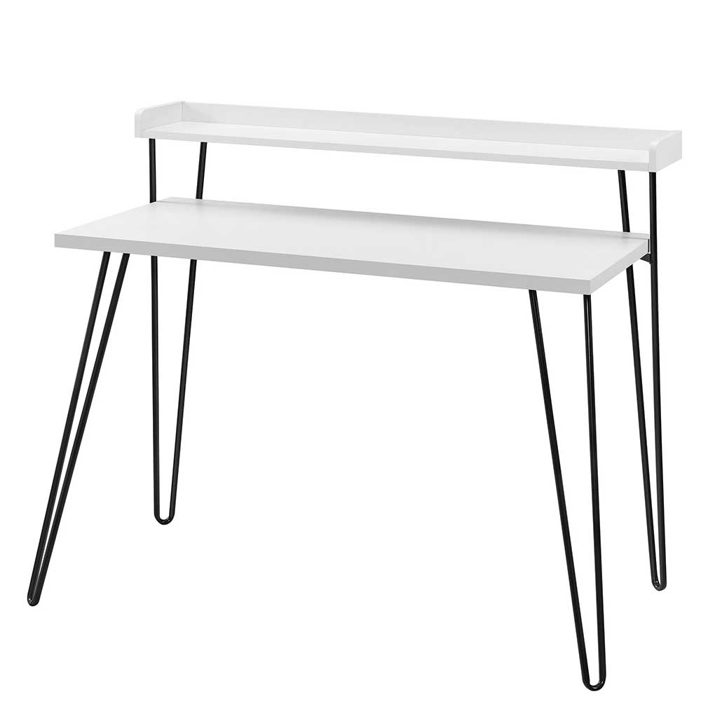 Design Schreibtisch mit Aufsatz in Weiß - Prasido