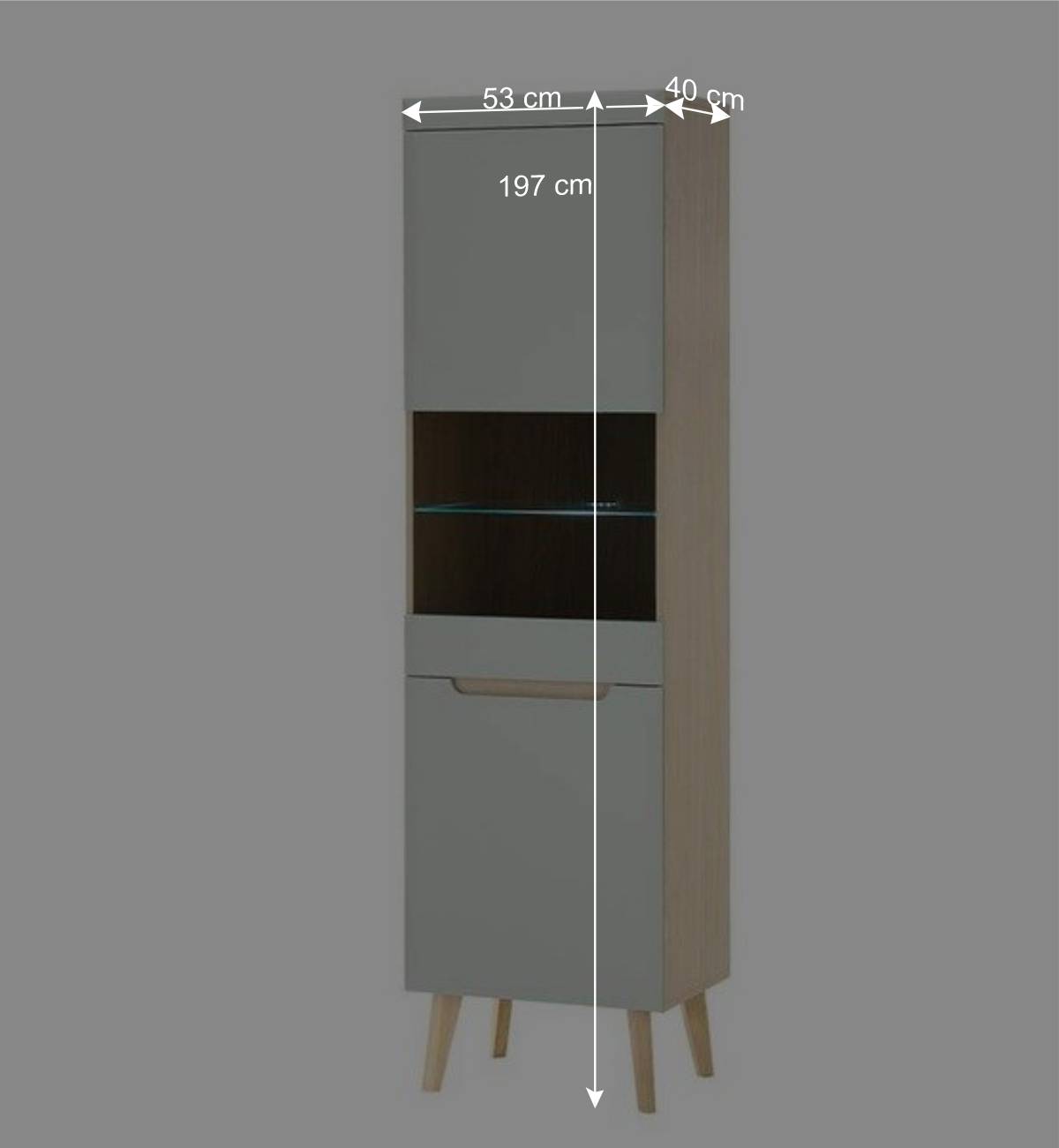 Vitrinenschrank in Mintgrün und Eiche - Armina