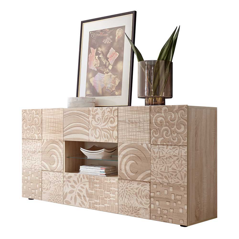 Elegantes Holzdekor Sideboard in Sonoma-Eiche mit strukturierten Fronten und vielseitigen Mustern – Bielvas