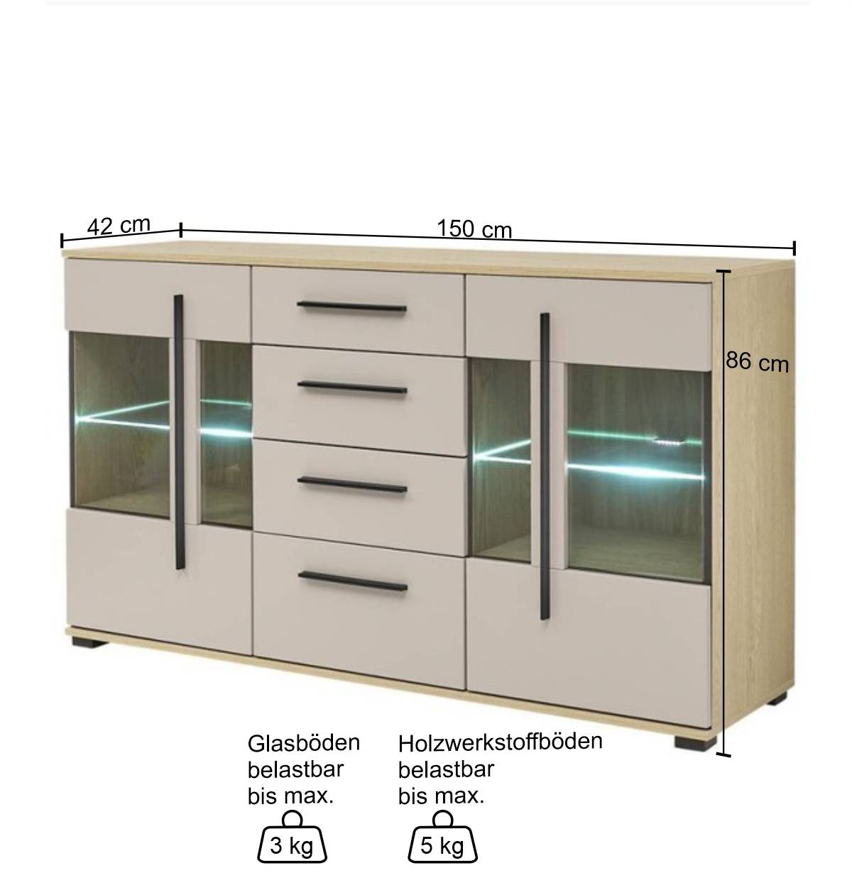 Kombi-Sideboard-Vitrine in Beigegrau - Raisa