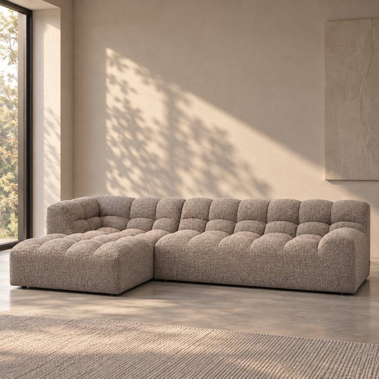 Scandi Ecksofa in Hellbraun meliert - Niklai
