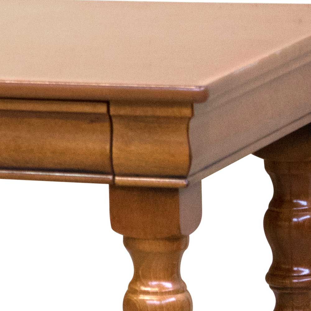 Klassischer Schreibtisch Nussbaumfarben Detail Tischplatte und gedrechseltes Tischbein – Kimms