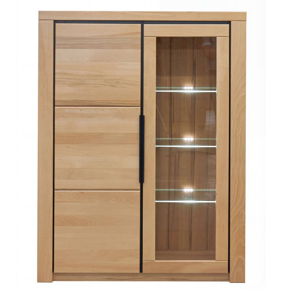 Highboard-Vitrine in Kernbuche teilmassiv - Bordana