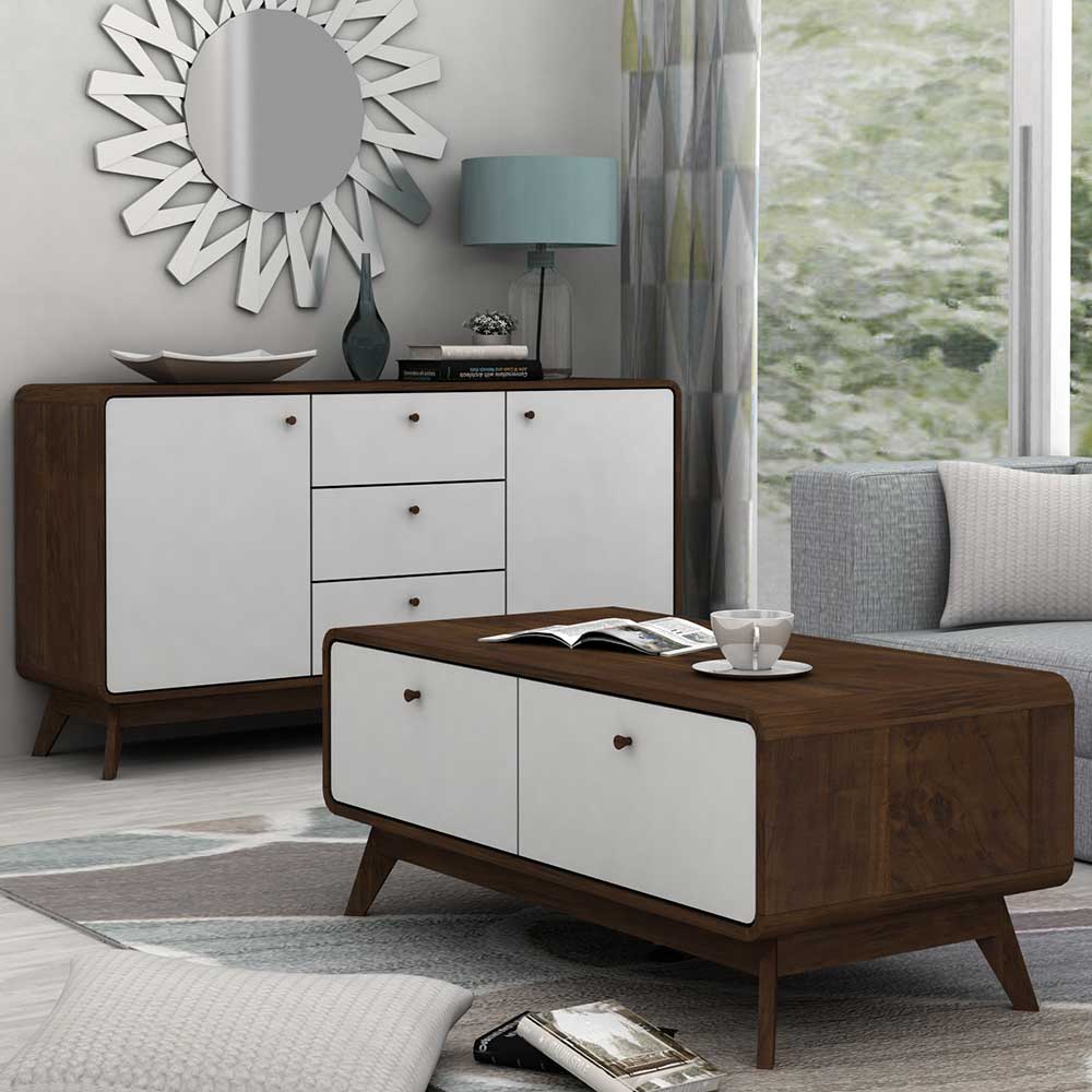 140x76x39 Design Sideboard in Weiß & Walnuss - Devkan
