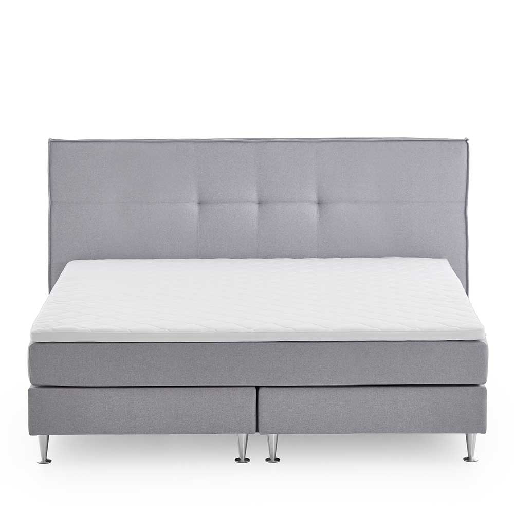 H3 Boxspringbett in Hellgrau Stoff & Chrom - Tuwedia
