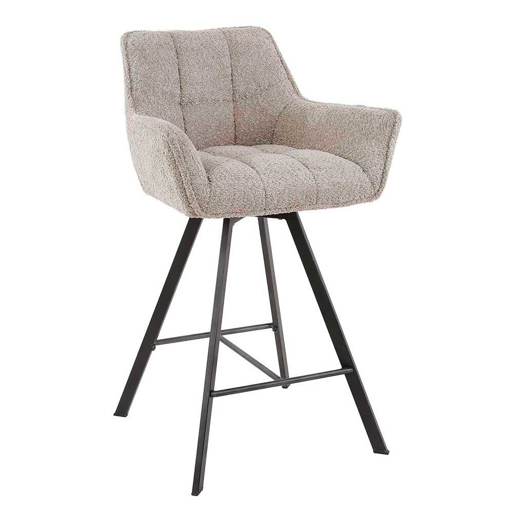 Drehbare Barhocker in Beige Boucle mit schwarzem Metallgestell als 2er Set – Mirell
