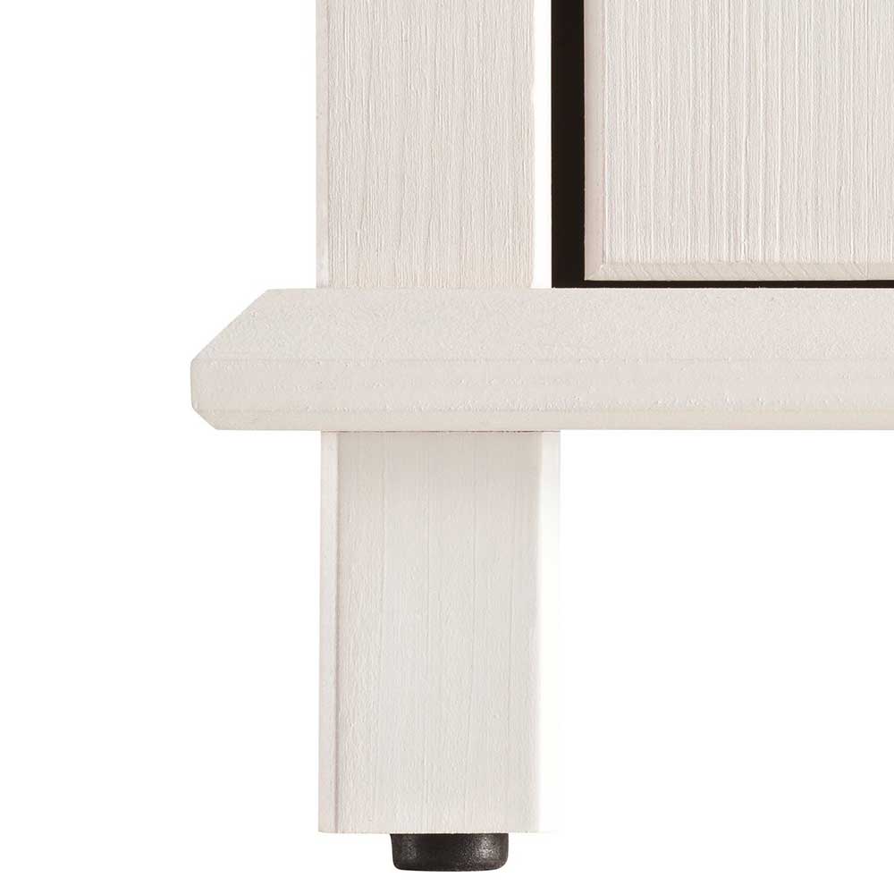 Unterer Sockelbereich der weißen Holz Kommode mit stabilen Standfüßen und elegantem Design – Cilao