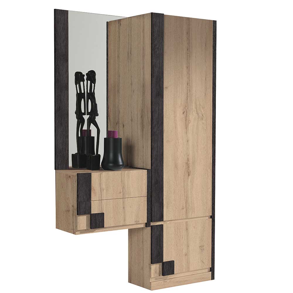 Dreiteiliges Flurmöbel Set mit Garderobenschrank, Kommode und Spiegel in Holz-Anthrazit – Valbera