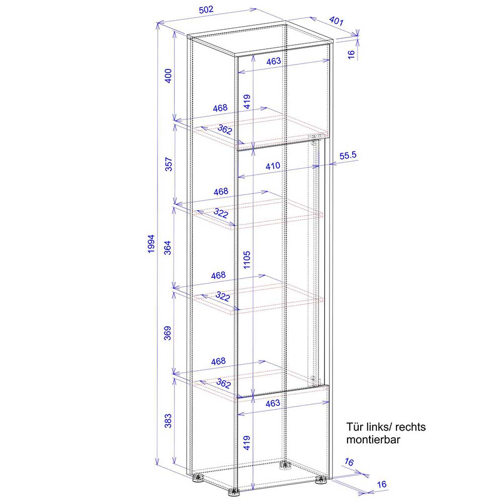 50x200x40 3-türiger Schrank in Anthrazit - Ahilav