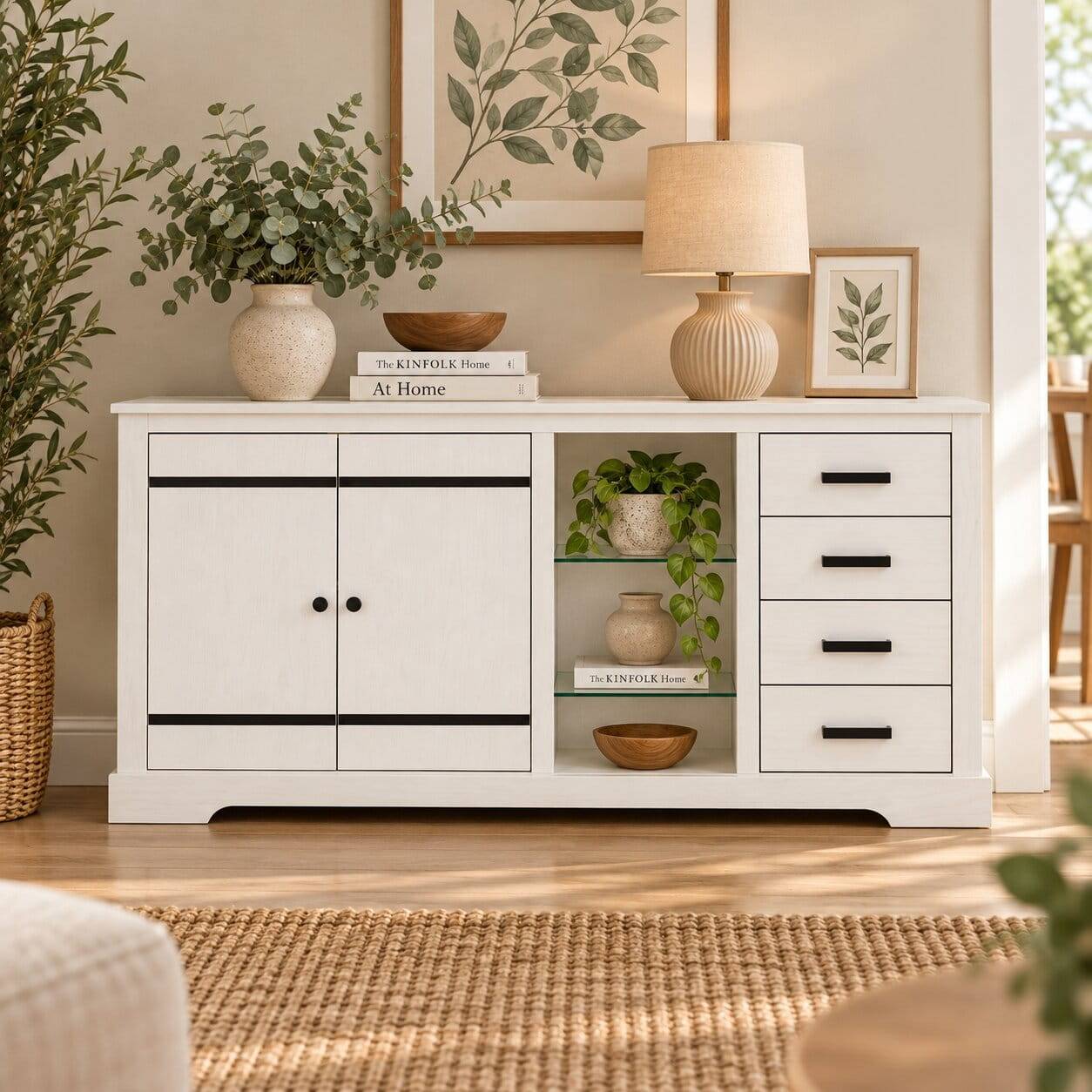 Design Sideboard in Weiß mit Schwarz - Manduza