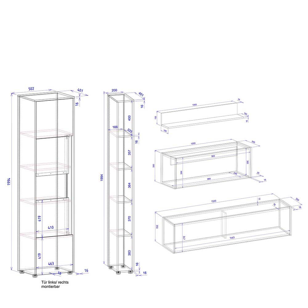 Schränke & Wandboard Wohnzimmer Set - Ahilav (fünfteilig)