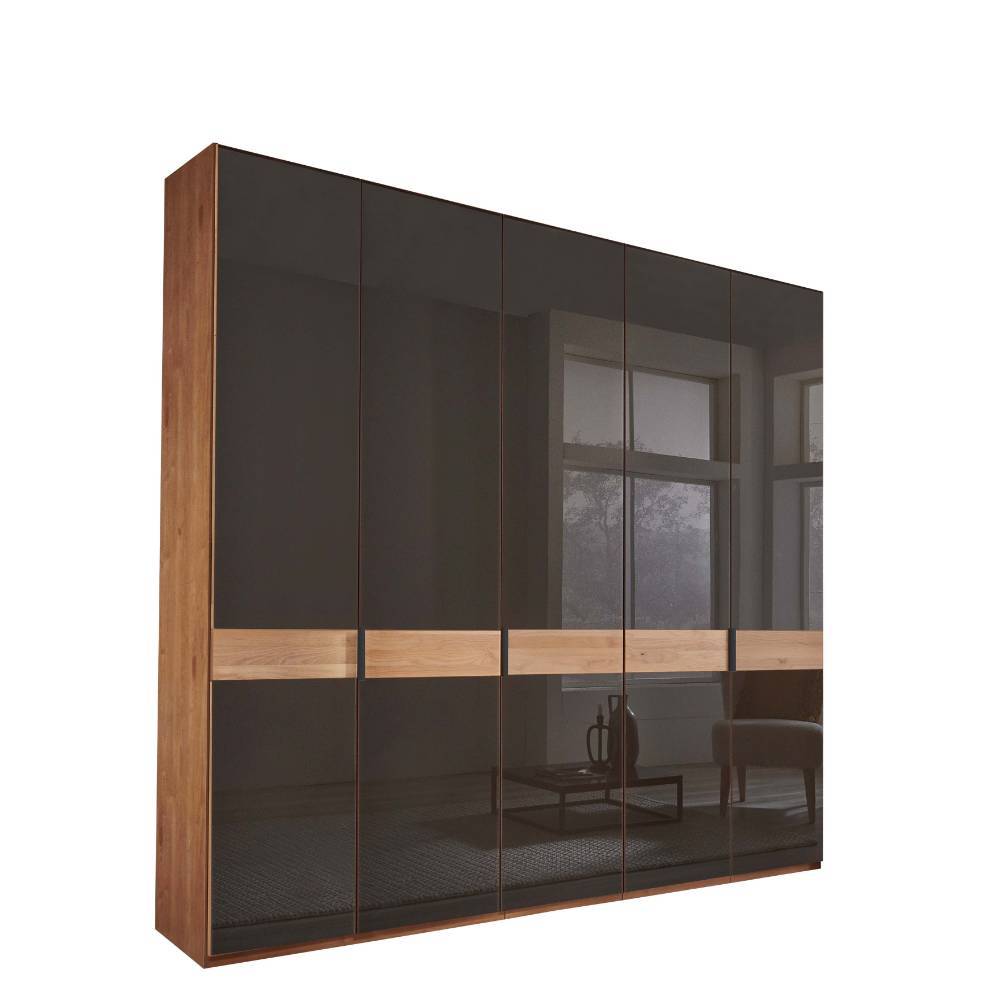 Moderner Glasfront-Kleiderschrank mit Holz-Akzent und fünf Türen – Hung