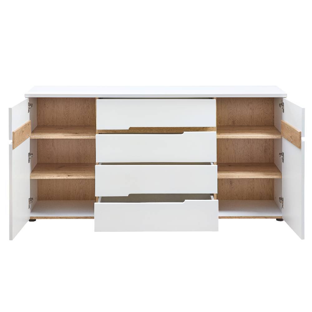 Sideboard in Weiß und Holzoptik Eiche - Anesto