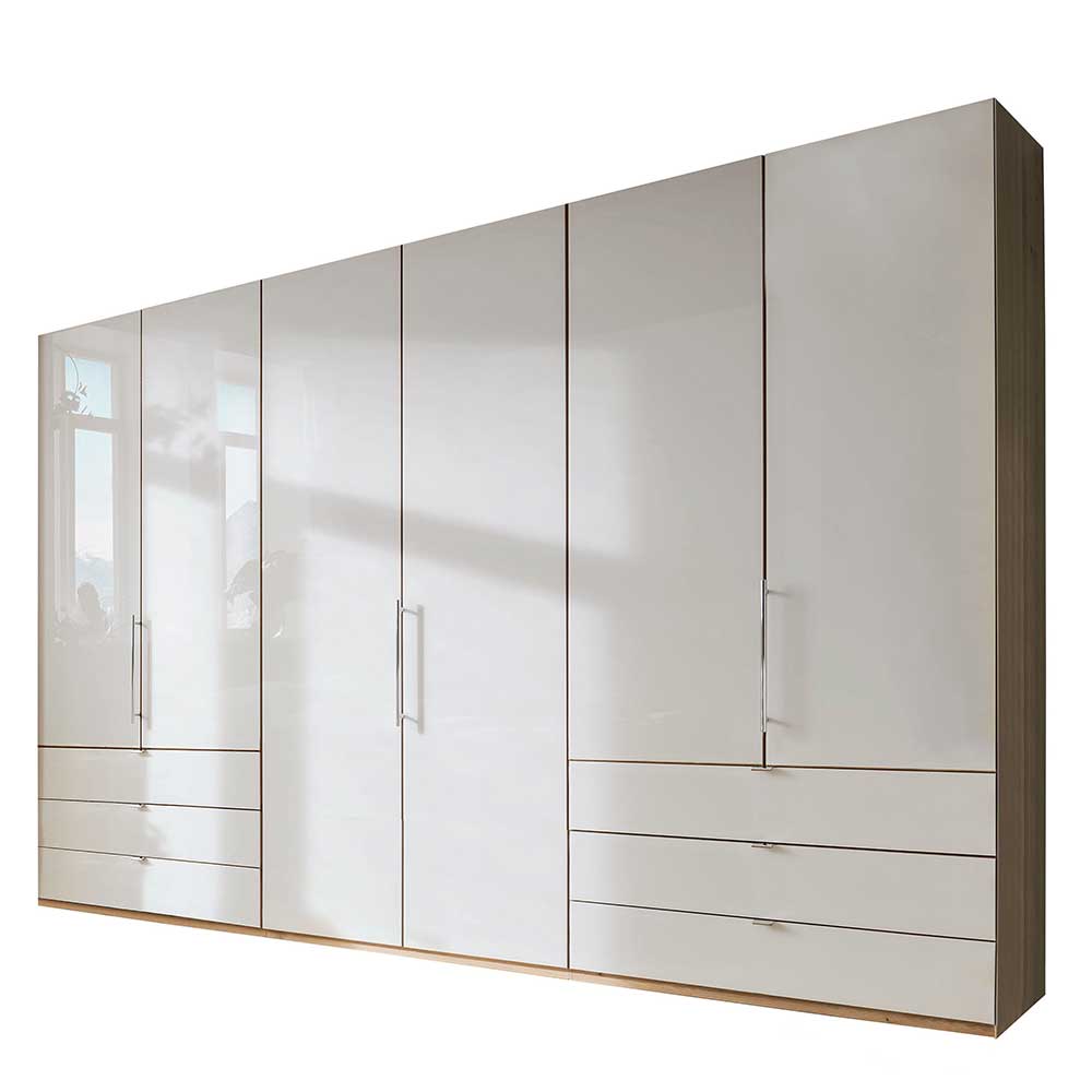 Geräumiger Schlafzimmerschrank in Beige Glas mit mehreren Türen und praktischen Schubladen – Lesegano
