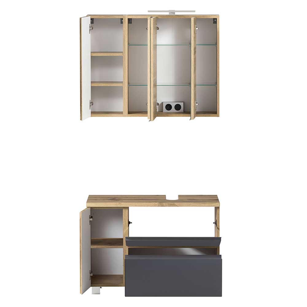 Waschbeckenschrank & 4-türiger Spiegelschrank - Jambi (zweiteilig)