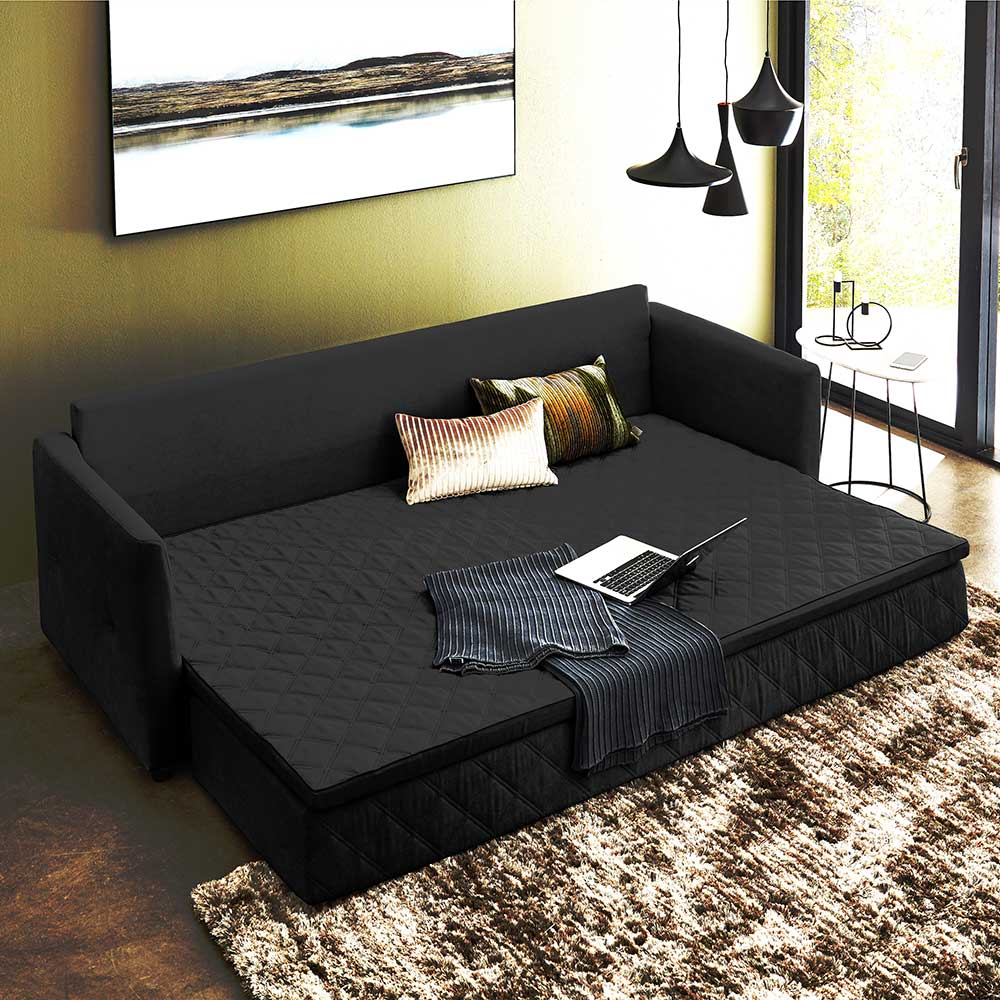 H2 Schlafcouch mit Topper in Schwarz Stoff - Casmanian