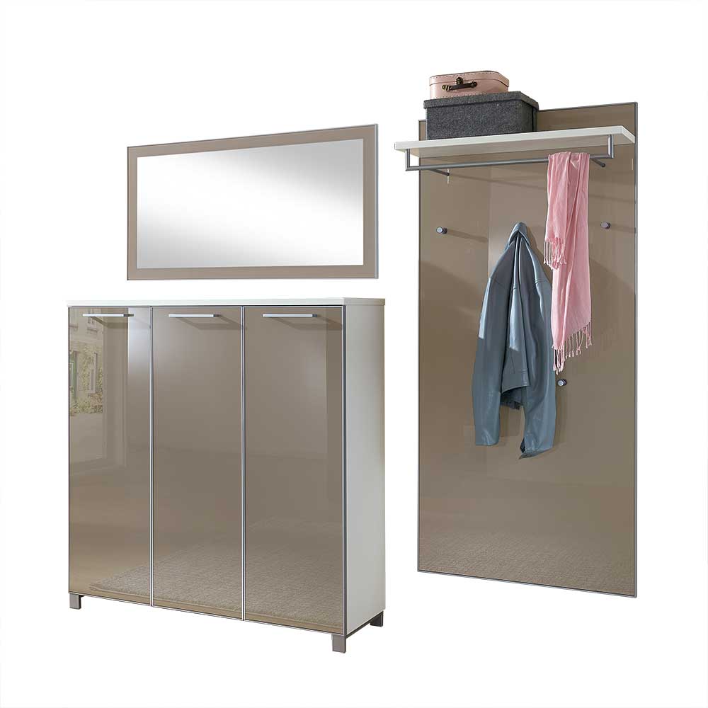 Garderobenmöbel Set Srocca in Taupe Glas beschichtet (dreiteilig)
