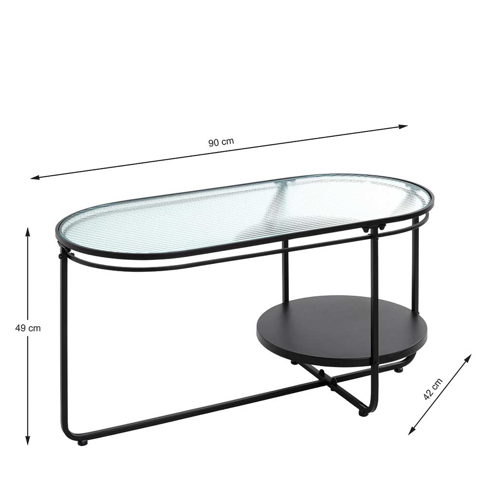 Ovaler Couchtisch mit Strukturglas Platte - Fender