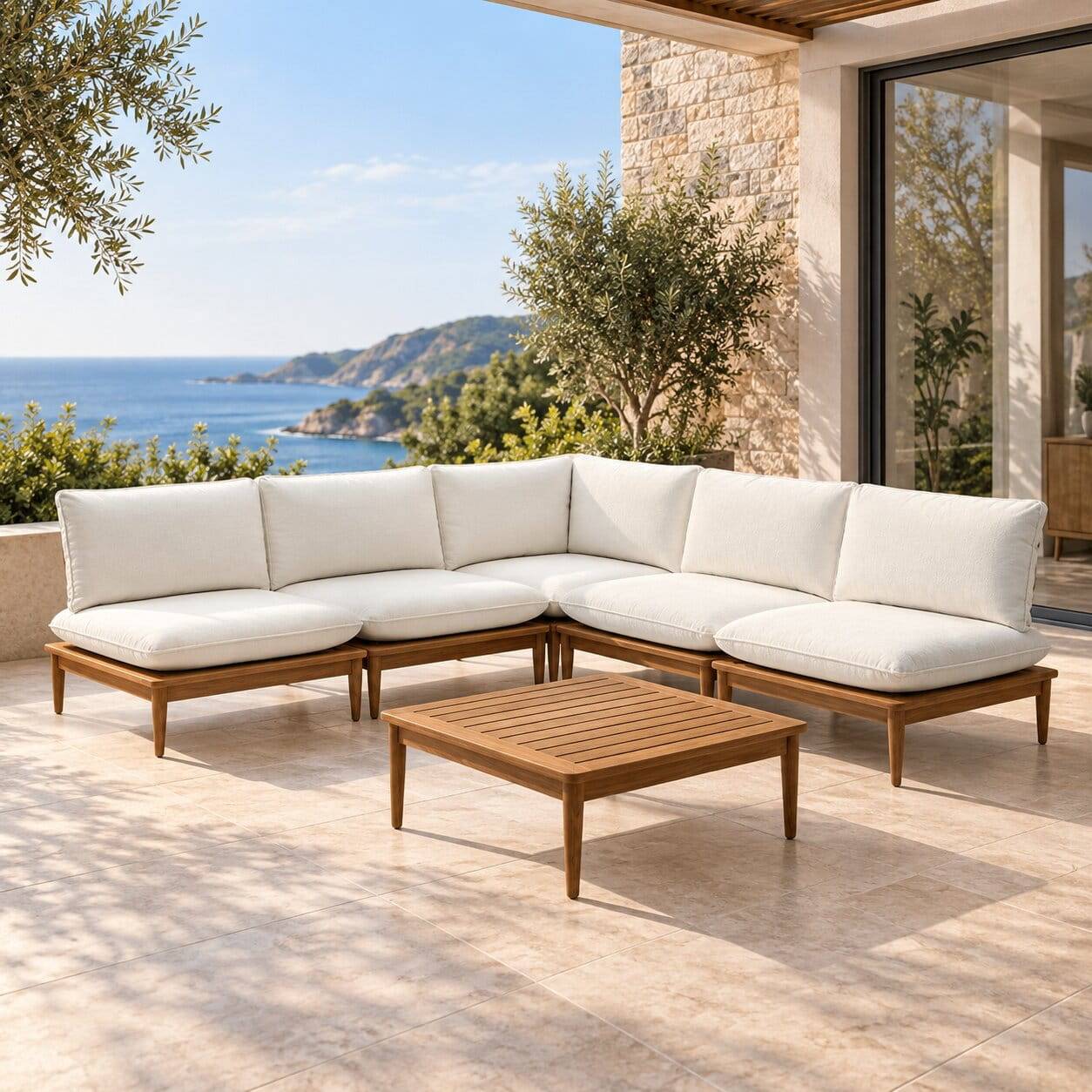 Modul Lounge aus Teak - Palm (sechsteilig)