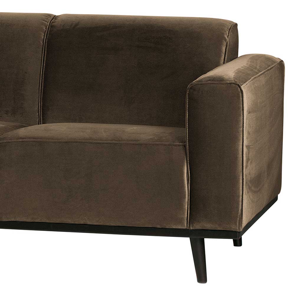 4-Sitzer Retro Couch in Taupe Samt - Valnut