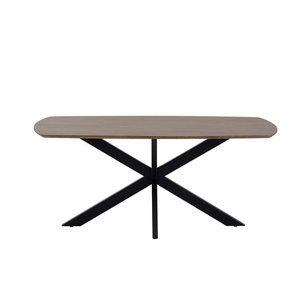 Design Esstisch Walnussbraun Mangoholz mit schwarzem Metallgestell – Zelda