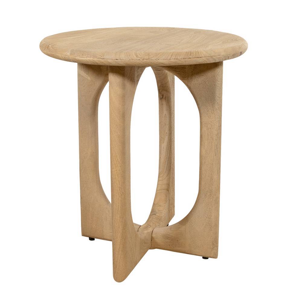 Runder moderner Design-Beistelltisch in Hellbraun mit einzigartigem Holzgestell – Token