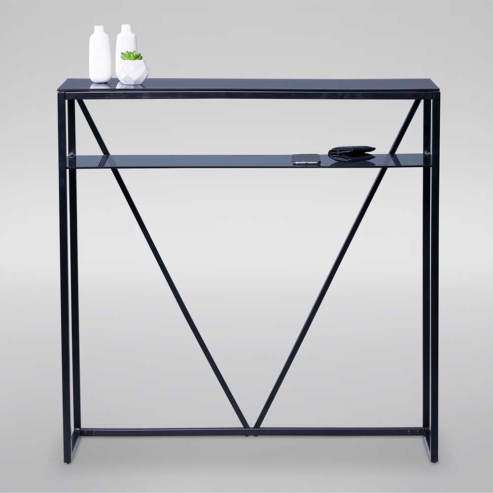 Schwarzer Konsolentisch aus Metall mit Glas - Lenns
