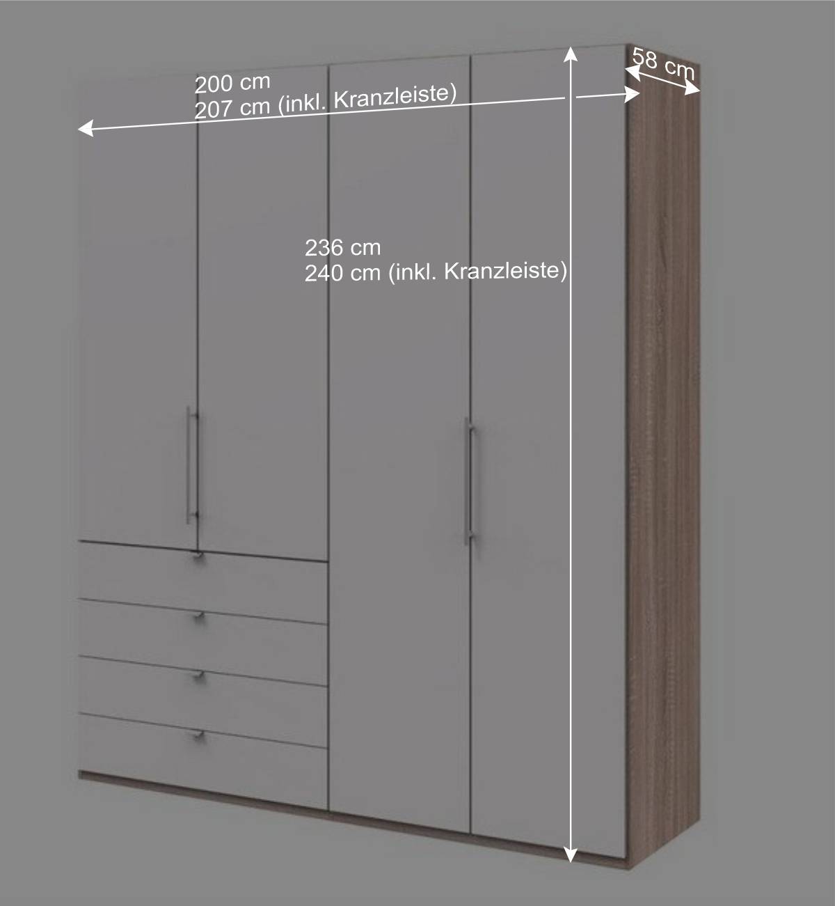 Schlafzimmerschrank mit vier Schubladen Soft Close - Vaclyn