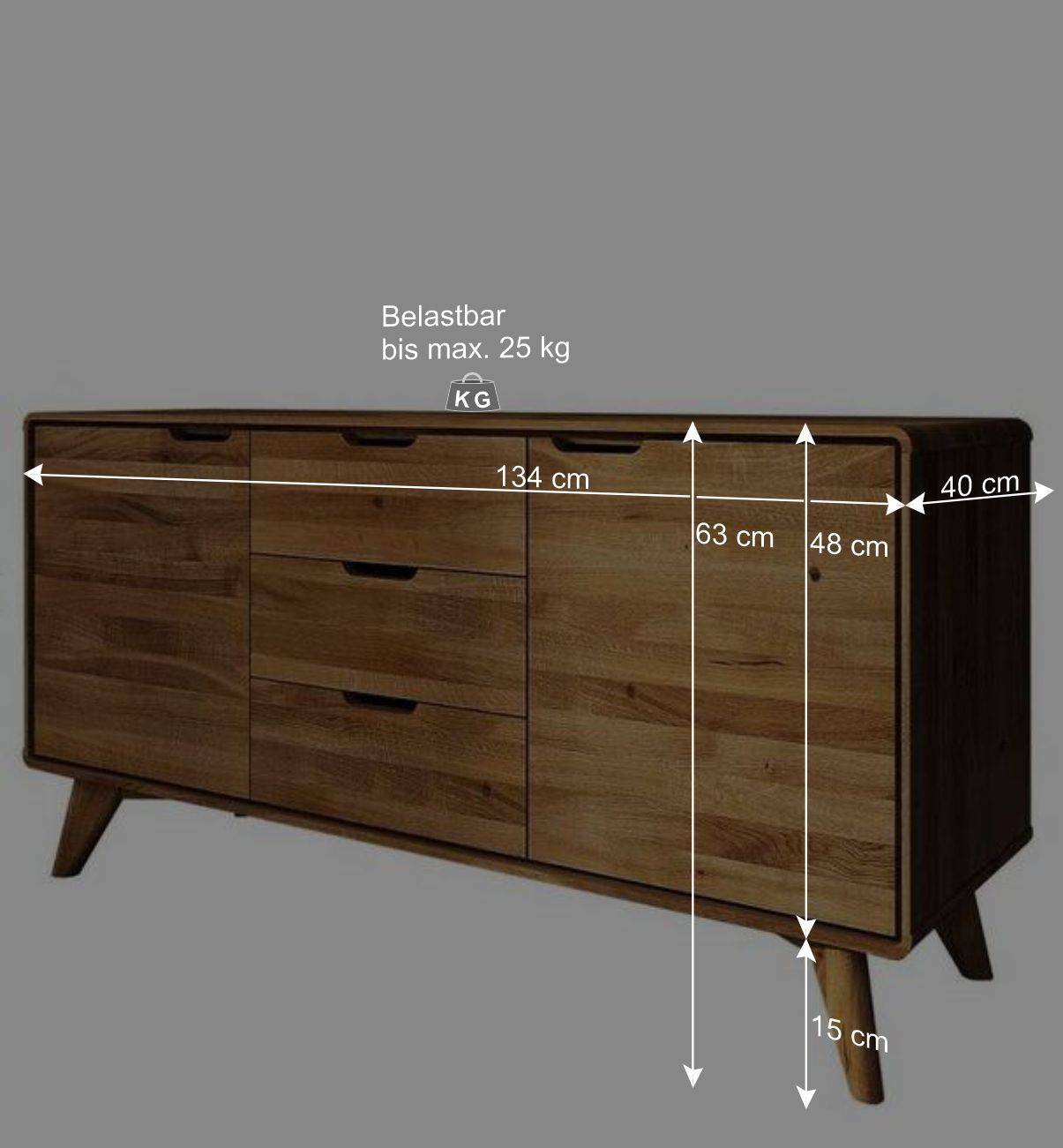134x63x40 Holz Sideboard aus Wildeiche - Eavy