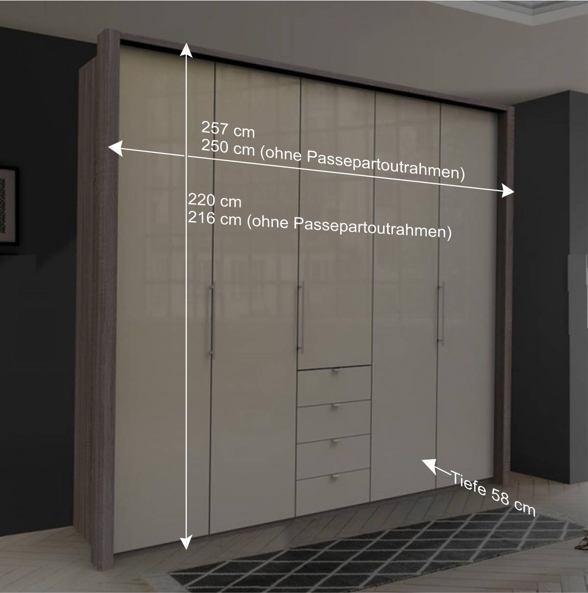 Kleiderschrank in Creme glasbeschichtet - Four