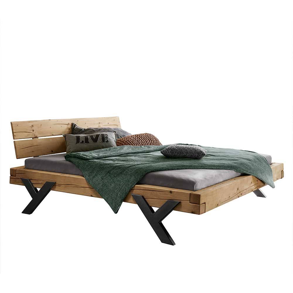Design Balkenbett aus Fichte rustikal - Rucia