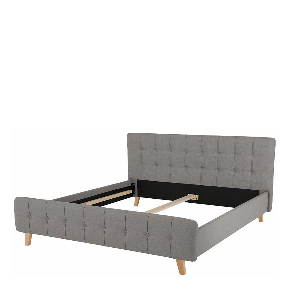 Skandi Stoffbett in Grau mit Holzbeinen - Bekunion