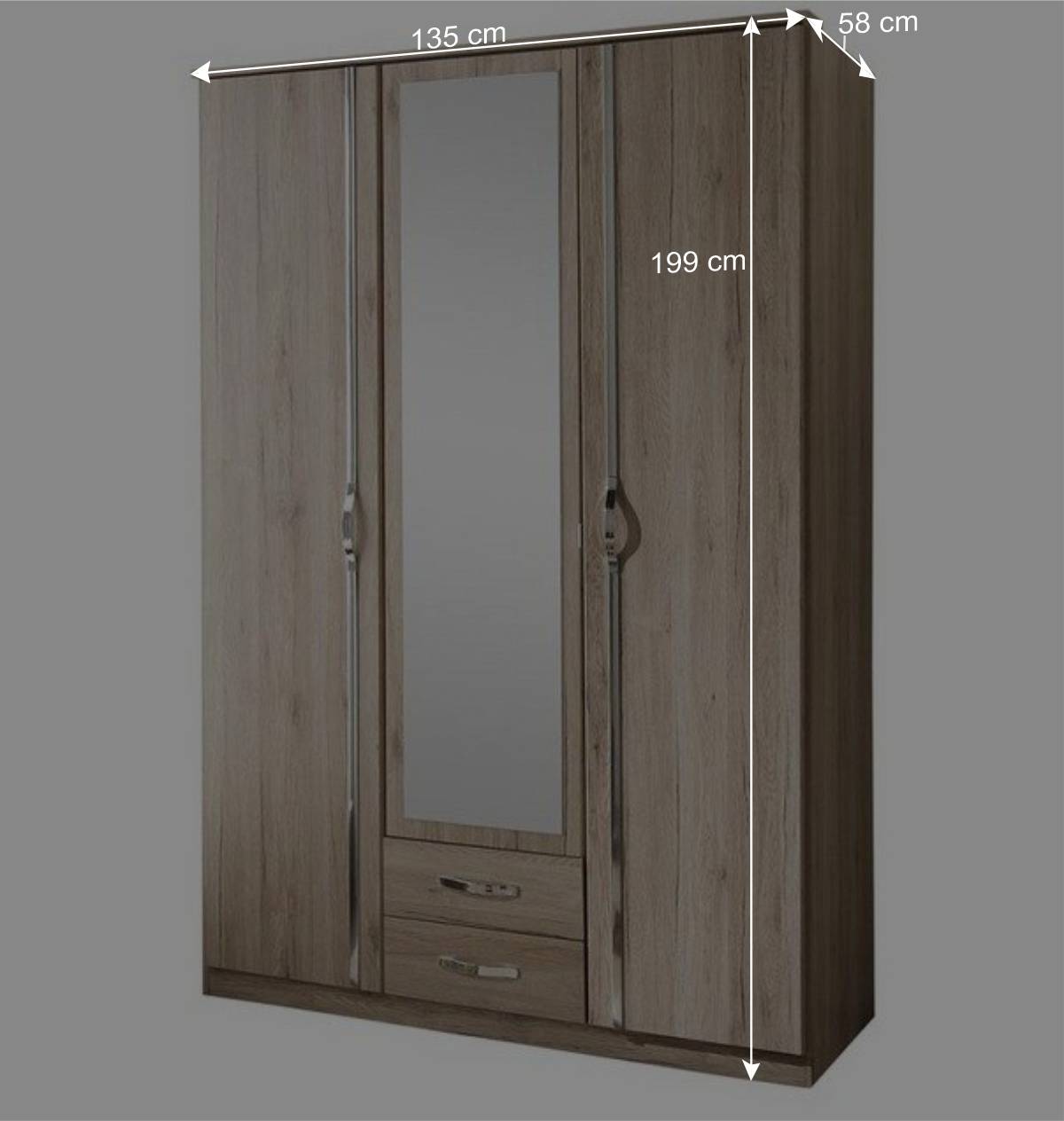 135cm Schlafzimmer Schrank in Eiche San Remo - Lagunara